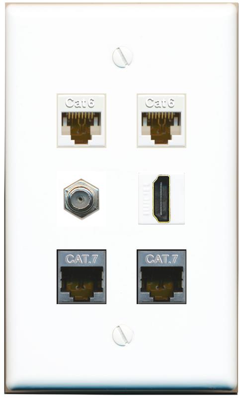  2 CAT6 2 CAT7 COAX HDMI Flat/Solid Wall Plate [White]