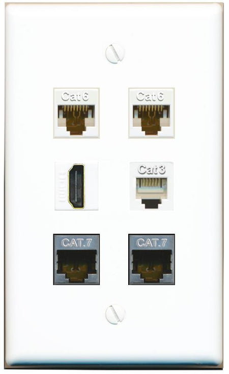  2 CAT6 2 CAT7 HDMI PHONE Flat/Solid Wall Plate [White]