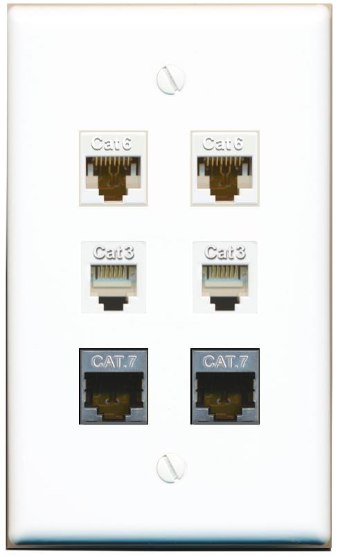  2 CAT6 2 CAT7 2 PHONE Flat/Solid Wall Plate [White]