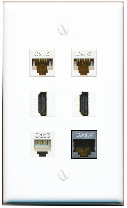  2 CAT6 CAT7 2 HDMI PHONE Flat/Solid Wall Plate [White]