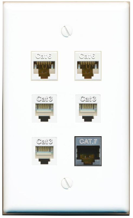  2 CAT6 CAT7 3 PHONE Flat/Solid Wall Plate [White]