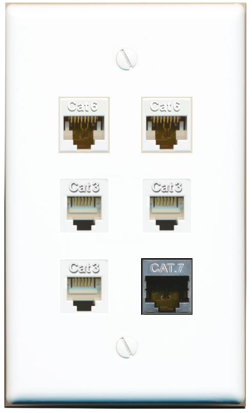  2 CAT6 CAT7 3 PHONE Flat/Solid Wall Plate [White]