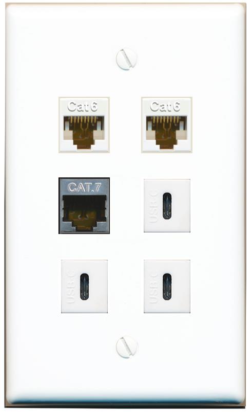  2 CAT6 CAT7 3 USBC Flat/Solid Wall Plate [White]