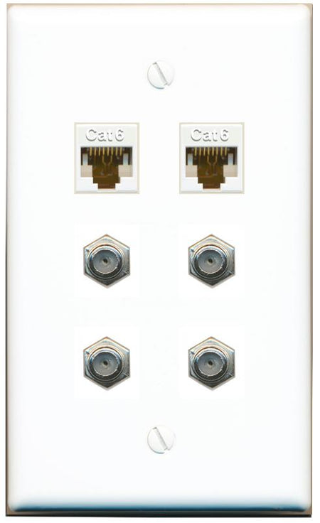 2 CAT6 4 COAX Flat/Solid Wall Plate [White]