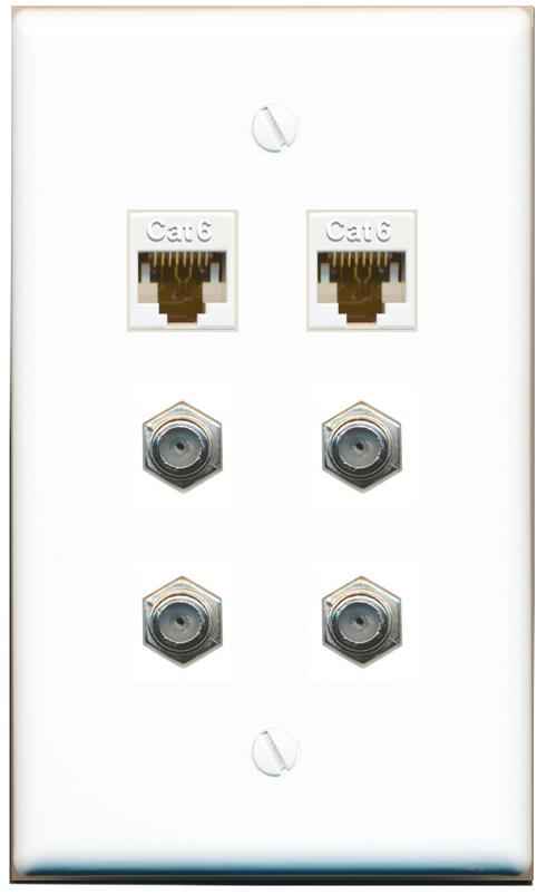  2 CAT6 4 COAX Flat/Solid Wall Plate [White]