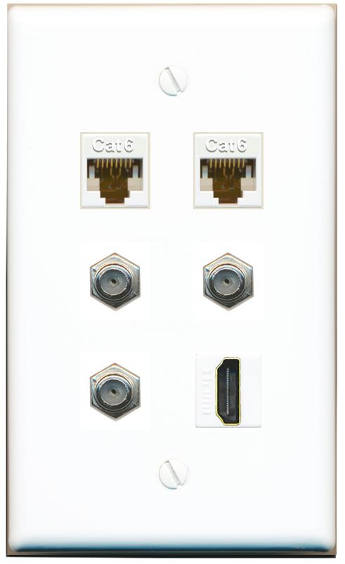  2 CAT6 3 COAX HDMI Flat/Solid Wall Plate [White]