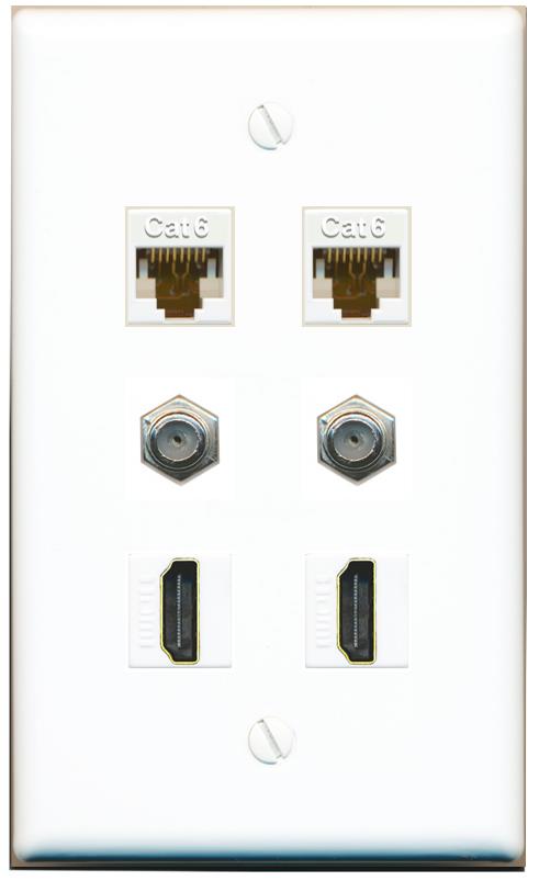  2 CAT6 2 COAX 2 HDMI Flat/Solid Wall Plate [White]