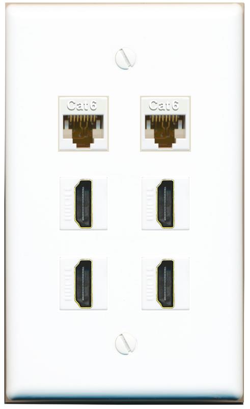  2 CAT6 4 HDMI Flat/Solid Wall Plate [White]