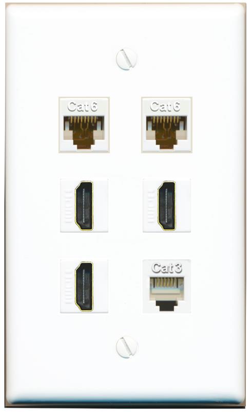  2 CAT6 3 HDMI PHONE Flat/Solid Wall Plate [White]