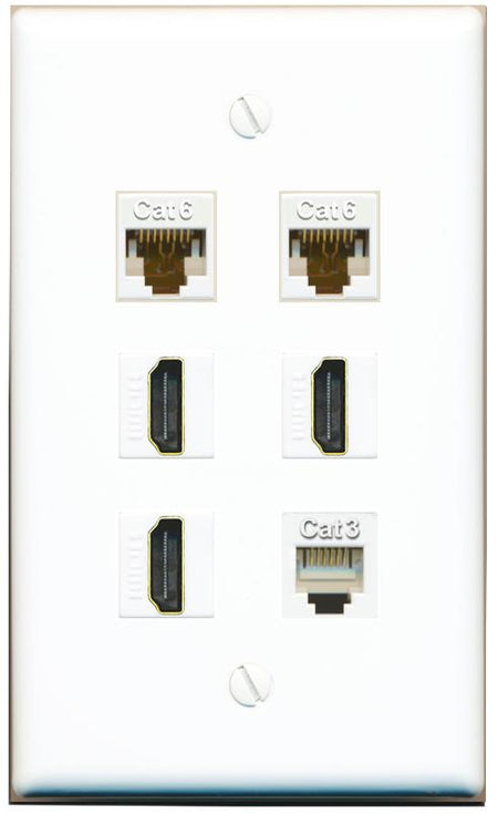  2 CAT6 3 HDMI PHONE Flat/Solid Wall Plate [White]