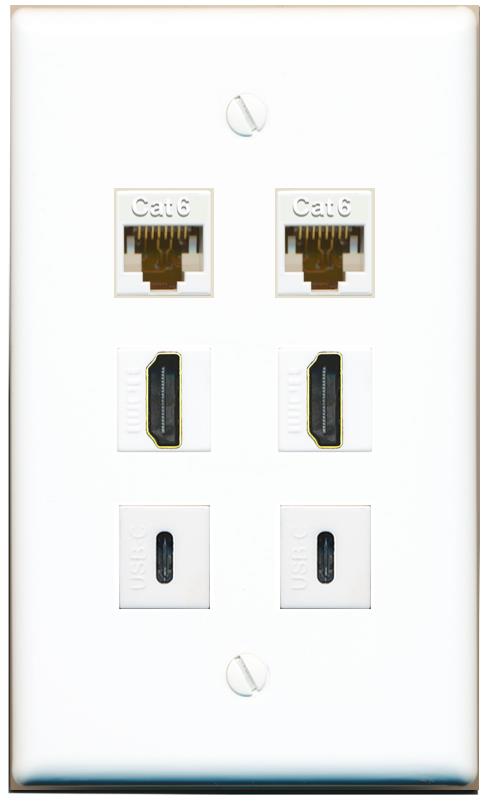  2 CAT6 2 HDMI 2 USBC Flat/Solid Wall Plate [White]