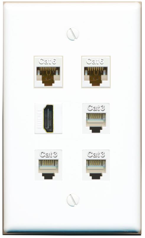  2 CAT6 HDMI 3 PHONE Flat/Solid Wall Plate [White]