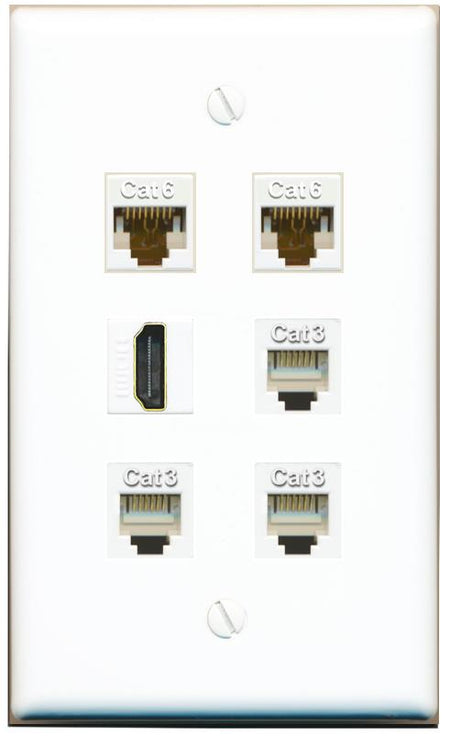  2 CAT6 HDMI 3 PHONE Flat/Solid Wall Plate [White]