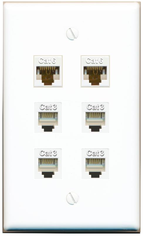  2 CAT6 4 PHONE Flat/Solid Wall Plate [White]