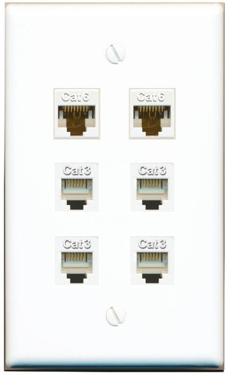 2 CAT6 4 PHONE Flat/Solid Wall Plate [White]