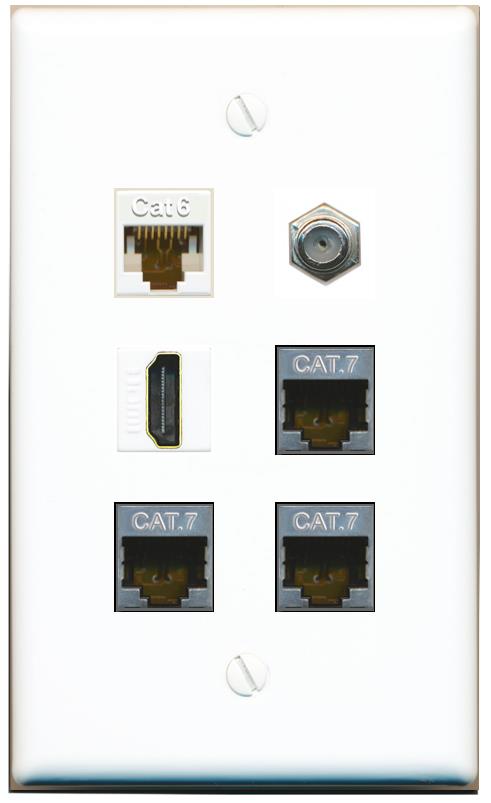  CAT6 3 CAT7 COAX HDMI Flat/Solid Wall Plate [White]