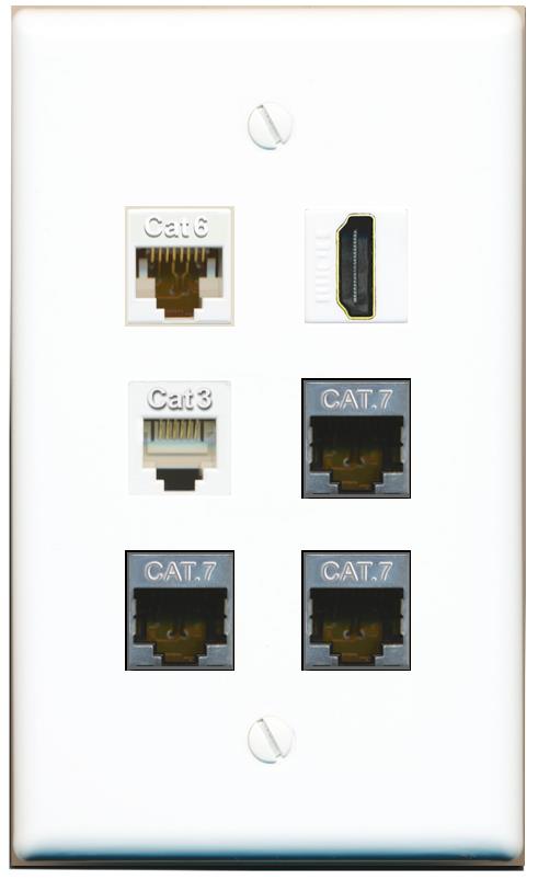  CAT6 3 CAT7 HDMI PHONE Flat/Solid Wall Plate [White]