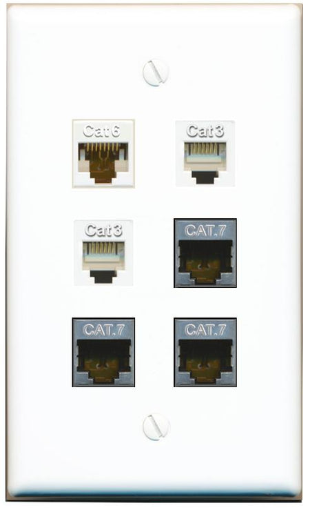  CAT6 3 CAT7 2 PHONE Flat/Solid Wall Plate [White]
