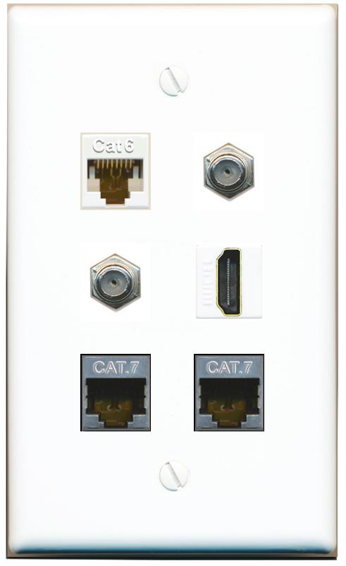  CAT6 2 CAT7 2 COAX HDMI Flat/Solid Wall Plate [White]