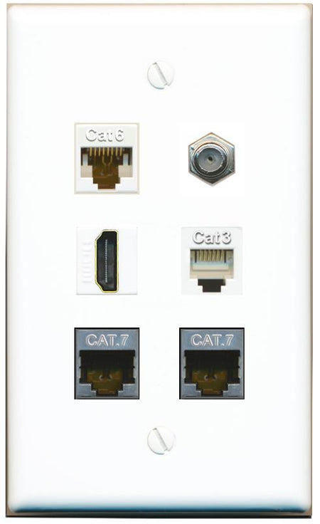  CAT6 2 CAT7 COAX HDMI PHONE Flat/Solid Wall Plate [White]