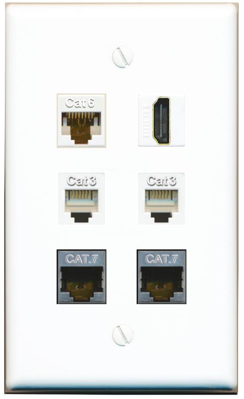  CAT6 2 CAT7 HDMI 2 PHONE Flat/Solid Wall Plate [White]
