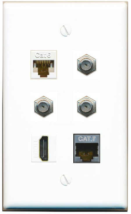  CAT6 CAT7 3 COAX HDMI Flat/Solid Wall Plate [White]