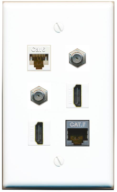  CAT6 CAT7 2 COAX 2 HDMI Flat/Solid Wall Plate [White]