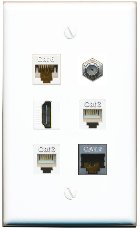  CAT6 CAT7 COAX HDMI 2 PHONE Flat/Solid Wall Plate [White]