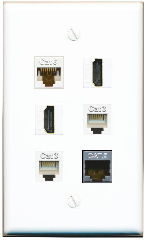  CAT6 CAT7 2 HDMI 2 PHONE Flat/Solid Wall Plate [White]