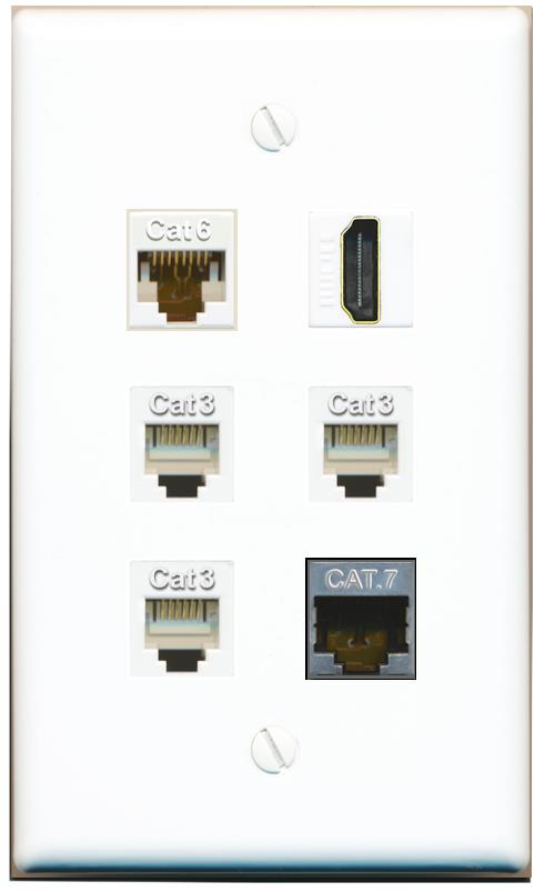  CAT6 CAT7 HDMI 3 PHONE Flat/Solid Wall Plate [White]