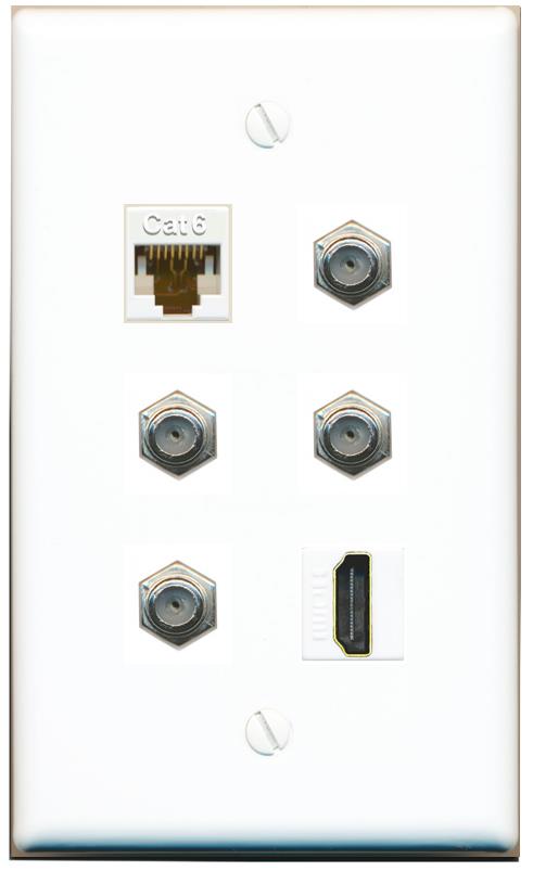  CAT6 4 COAX HDMI Flat/Solid Wall Plate [White]