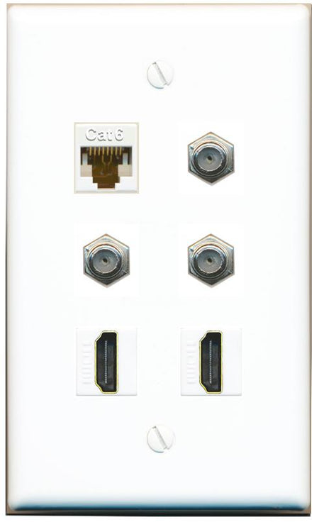  CAT6 3 COAX 2 HDMI Flat/Solid Wall Plate [White]