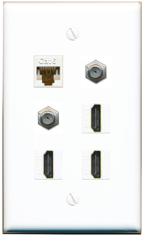  CAT6 2 COAX 3 HDMI Flat/Solid Wall Plate [White]