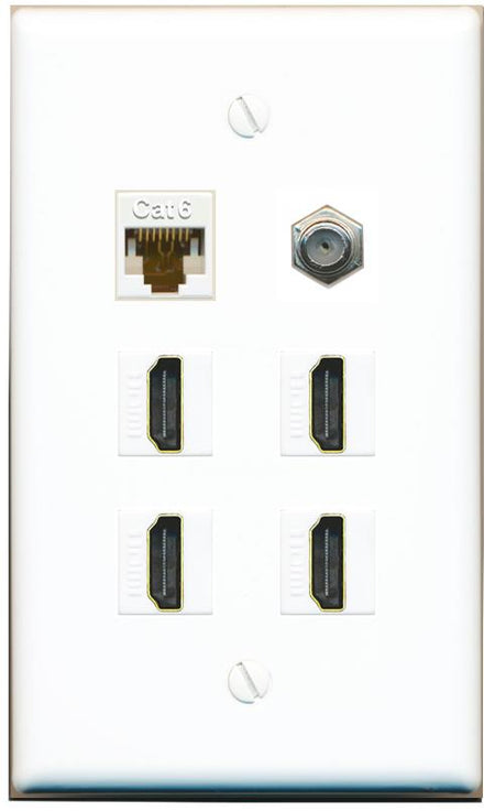  CAT6 COAX 4 HDMI Flat/Solid Wall Plate [White]