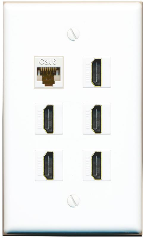  CAT6 5 HDMI Flat/Solid Wall Plate [White]