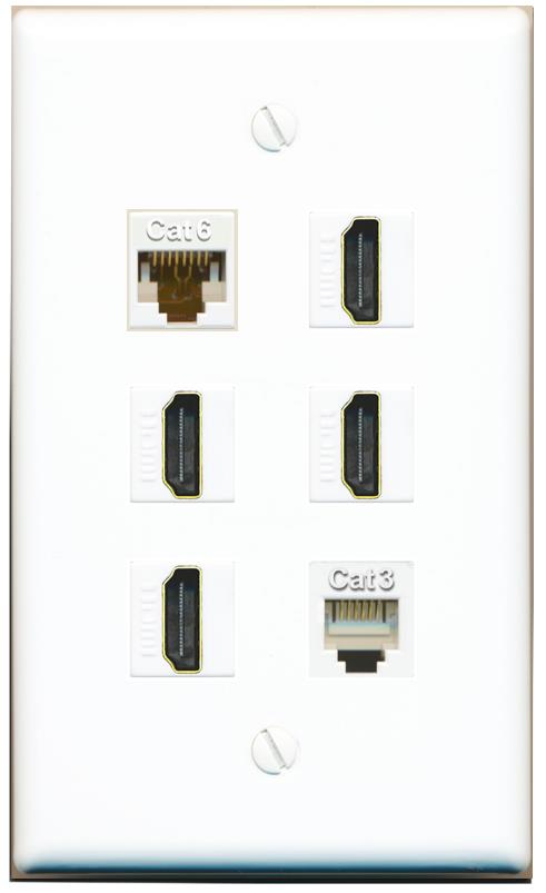  CAT6 4 HDMI PHONE Flat/Solid Wall Plate [White]