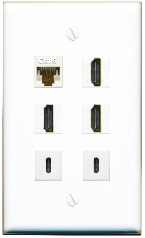  CAT6 3 HDMI 2 USBC Flat/Solid Wall Plate [White]