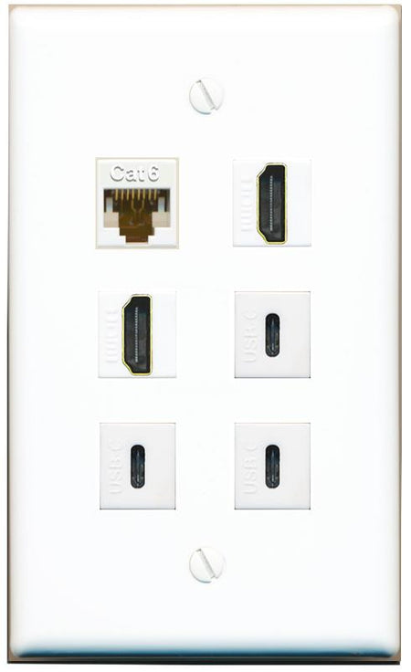  CAT6 2 HDMI 3 USBC Flat/Solid Wall Plate [White]