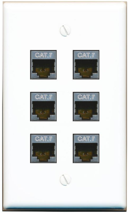  6 CAT7 Flat/Solid Wall Plate [White]