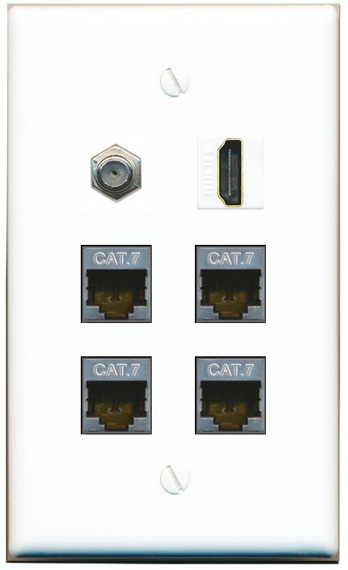  4 CAT7 COAX HDMI Flat/Solid Wall Plate [White]