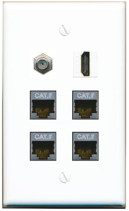  4 CAT7 COAX HDMI Flat/Solid Wall Plate [White]