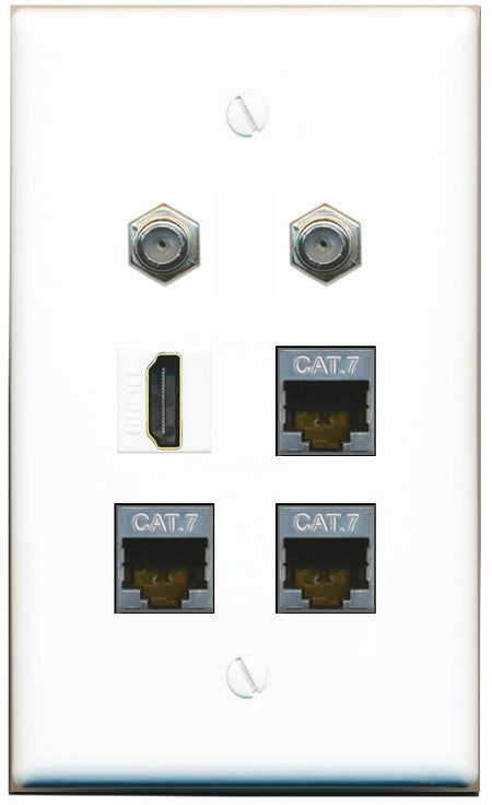  3 CAT7 2 COAX HDMI Flat/Solid Wall Plate [White]