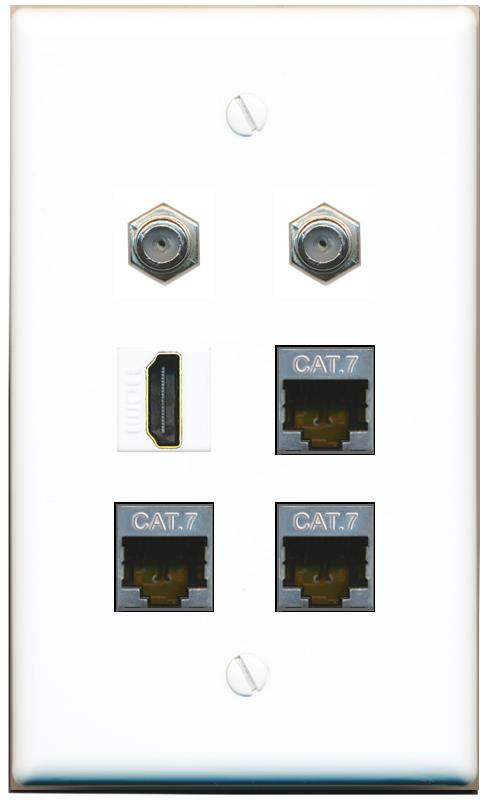  3 CAT7 2 COAX HDMI Flat/Solid Wall Plate [White]