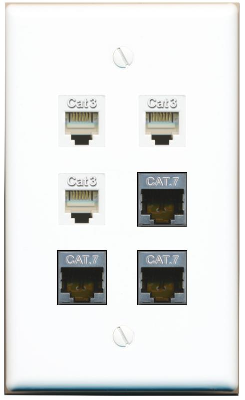  3 CAT7 3 PHONE Flat/Solid Wall Plate [White]