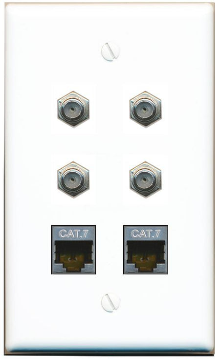  2 CAT7 4 COAX Flat/Solid Wall Plate [White]