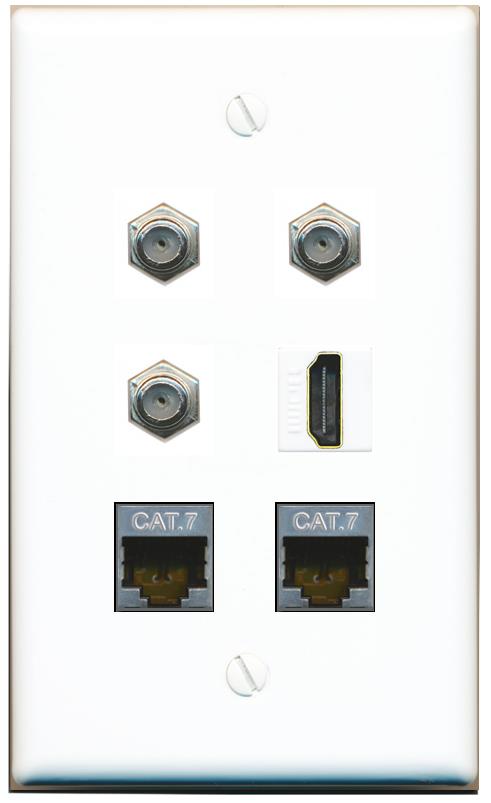  2 CAT7 3 COAX HDMI Flat/Solid Wall Plate [White]