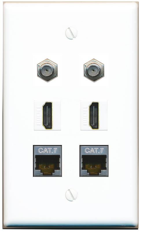  2 CAT7 2 COAX 2 HDMI Flat/Solid Wall Plate [White]