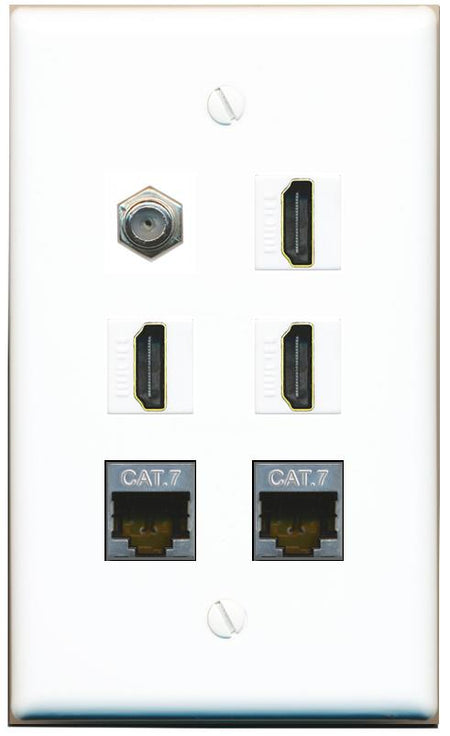  2 CAT7 COAX 3 HDMI Flat/Solid Wall Plate [White]