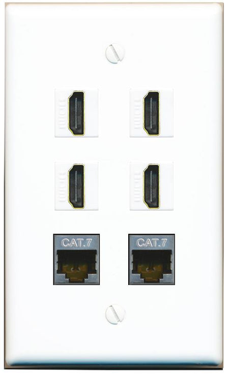  2 CAT7 4 HDMI Flat/Solid Wall Plate [White]