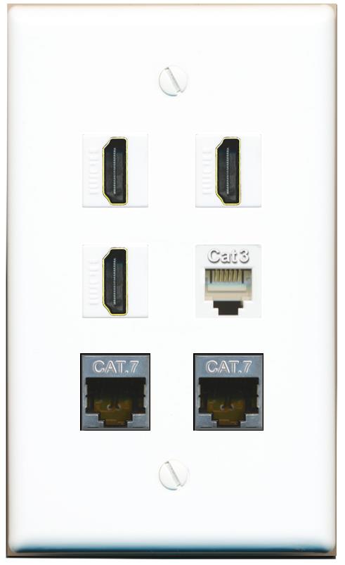  2 CAT7 3 HDMI PHONE Flat/Solid Wall Plate [White]